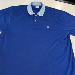 Elegant Blue Polo Shirt with Striped Collar 90s Look